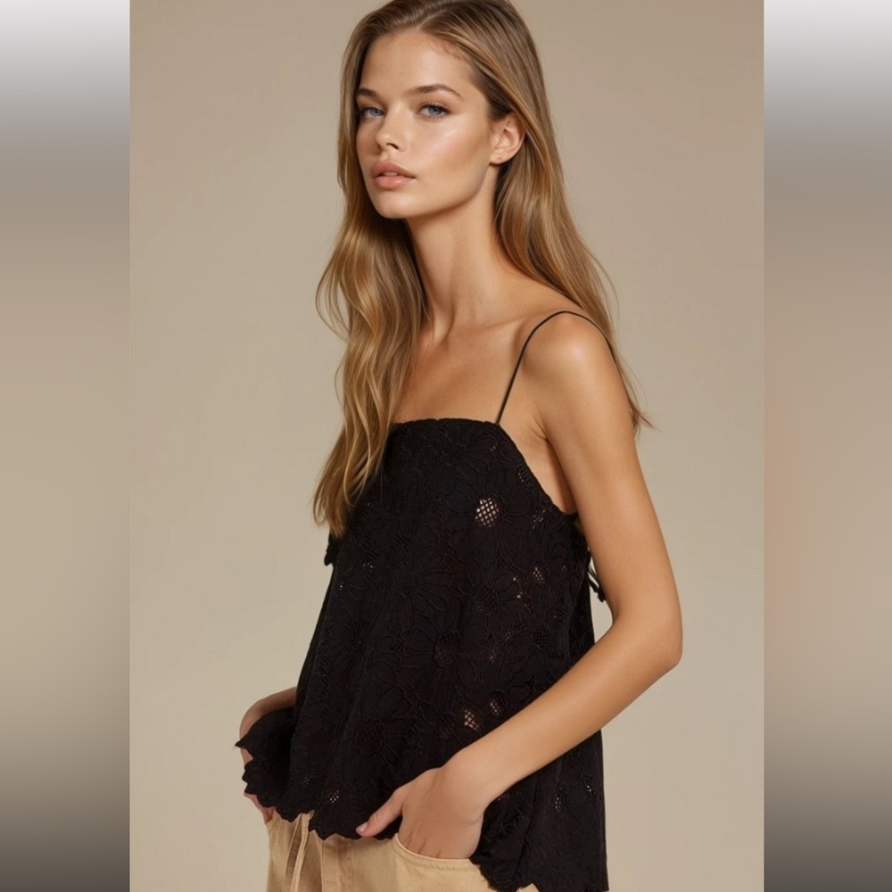 NWT! NORR - LOISA (Liana) Strappy embroidered tank - Black. Size 38